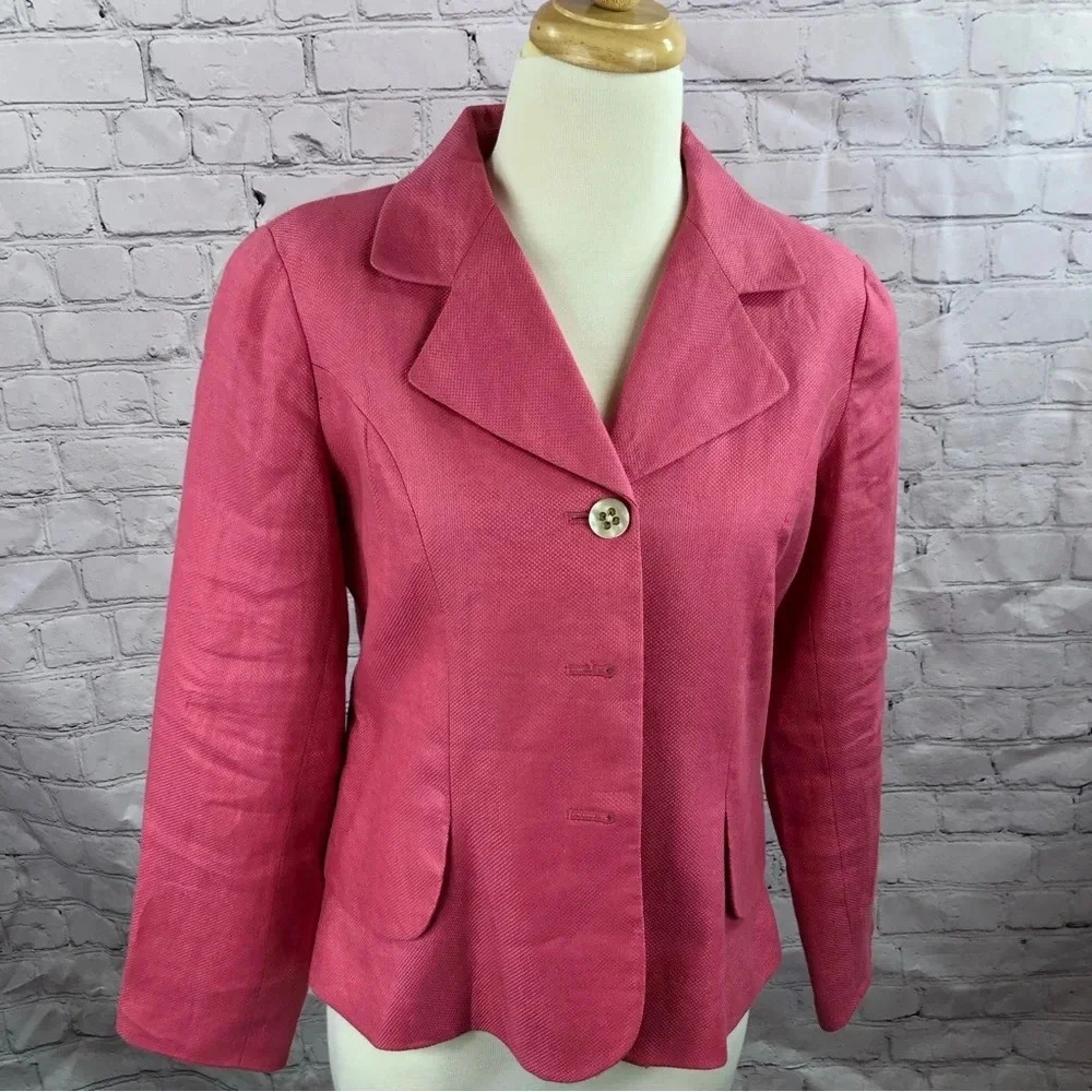 coldwater creek pink linen blazer jacket sz 10 petiete